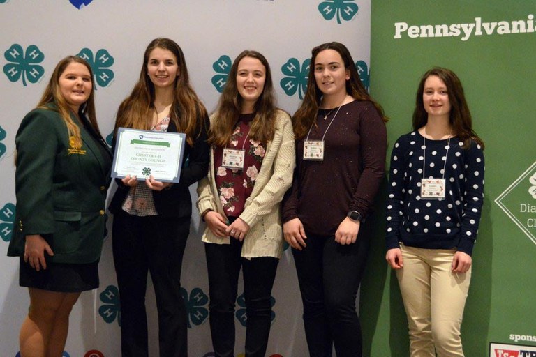 Pictured: Molly Scheetz with the Pennsylvania 4-H State Council, Mary Wirtel of Malvern, Suzanna Angstadt of Coatesville, Melissa Johnson of Glen Mills, and Gianna Emmons of Newtown Square