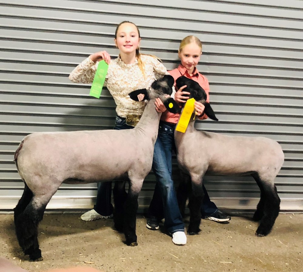 Harriet and Lucille Rutkowski-Hood with their Junior Market Lambs