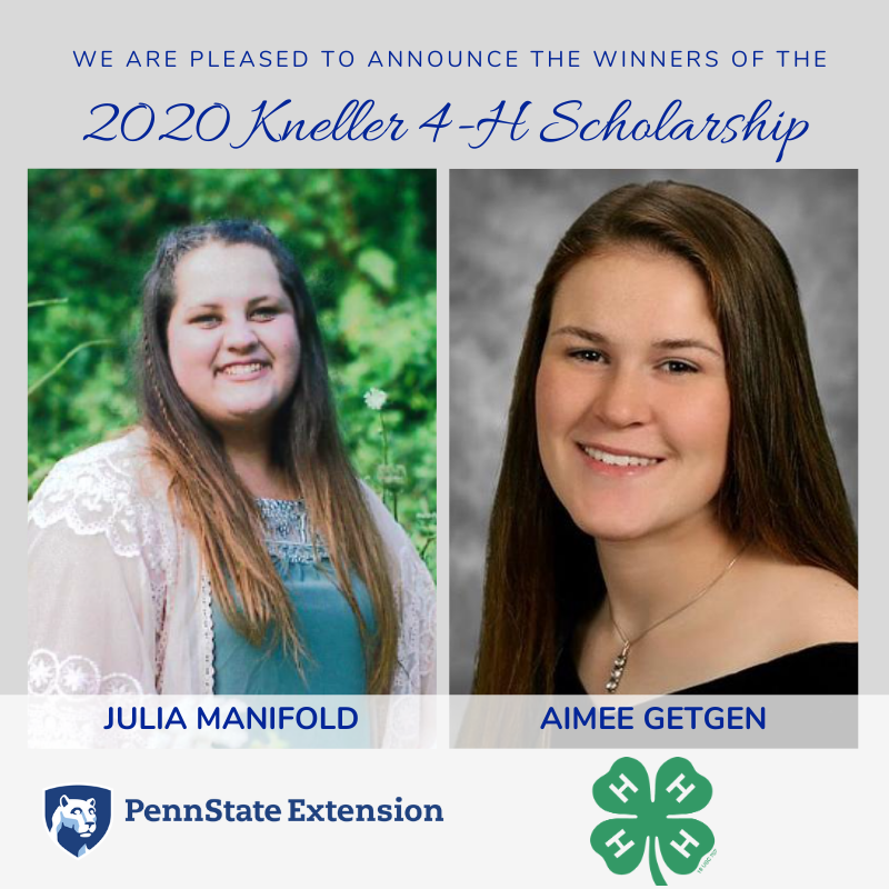 Julia Manifold and Aimee Getgen are 2020 Kneller 4-H Scholarship winners.