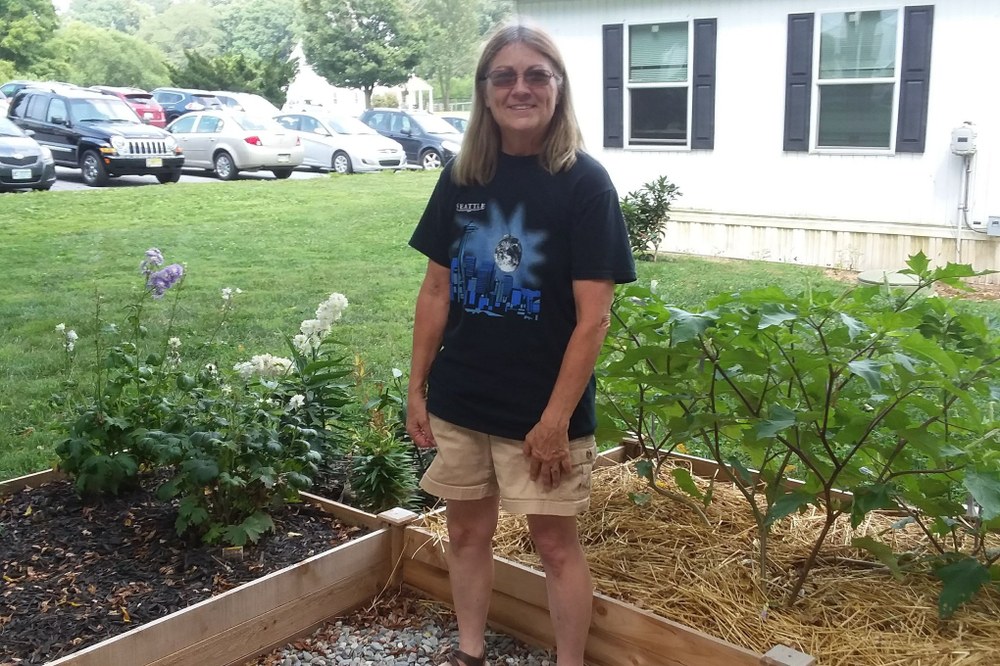 Janet in garden during the first year