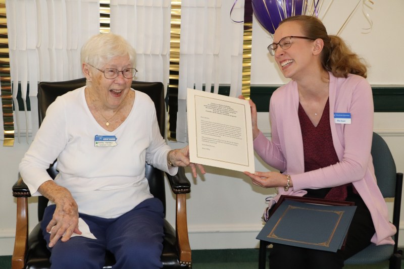 Letter presented to Shirley from Dr. David Gibby, founder of the Master Gardener program