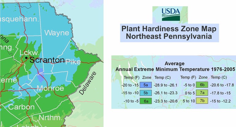 Map of Northeast Pennsylvania Hardiness Zone