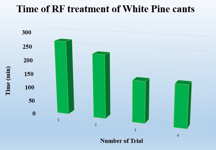 Fig. 4. The figure represents the treatment duration for consecutive experiments performed on white pine cants. 