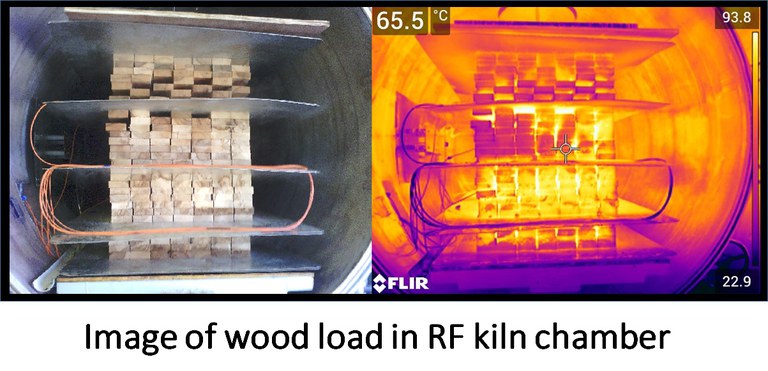 Wood load in RF kiln chamber